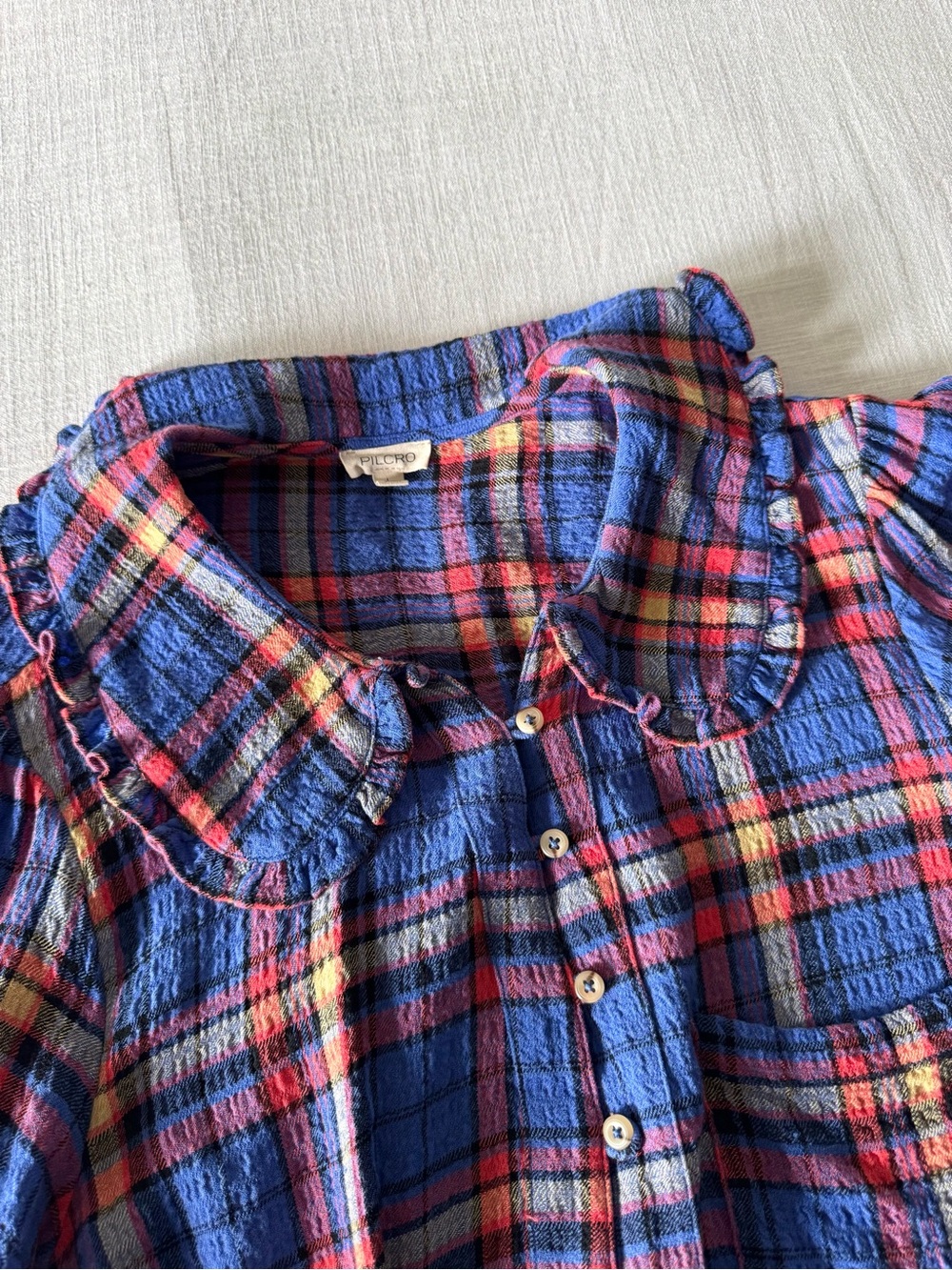 Pilcro Long Sleeve Blue Plaid Keira Blouse - Large - Picture 6 of 10